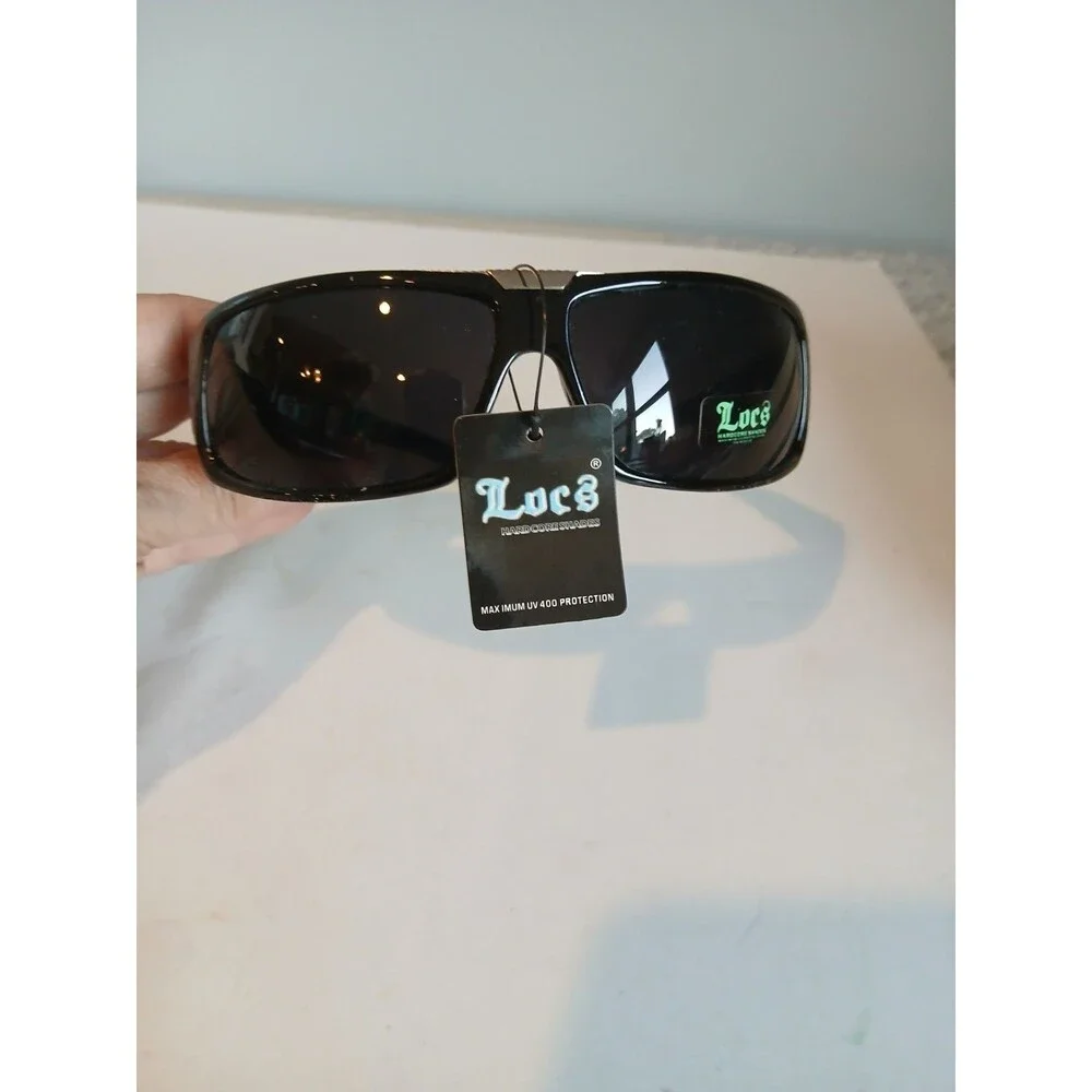 LOCS Rectangular OG Gangster Cholo BLACK Sunglasses Biker Shades Hardcore